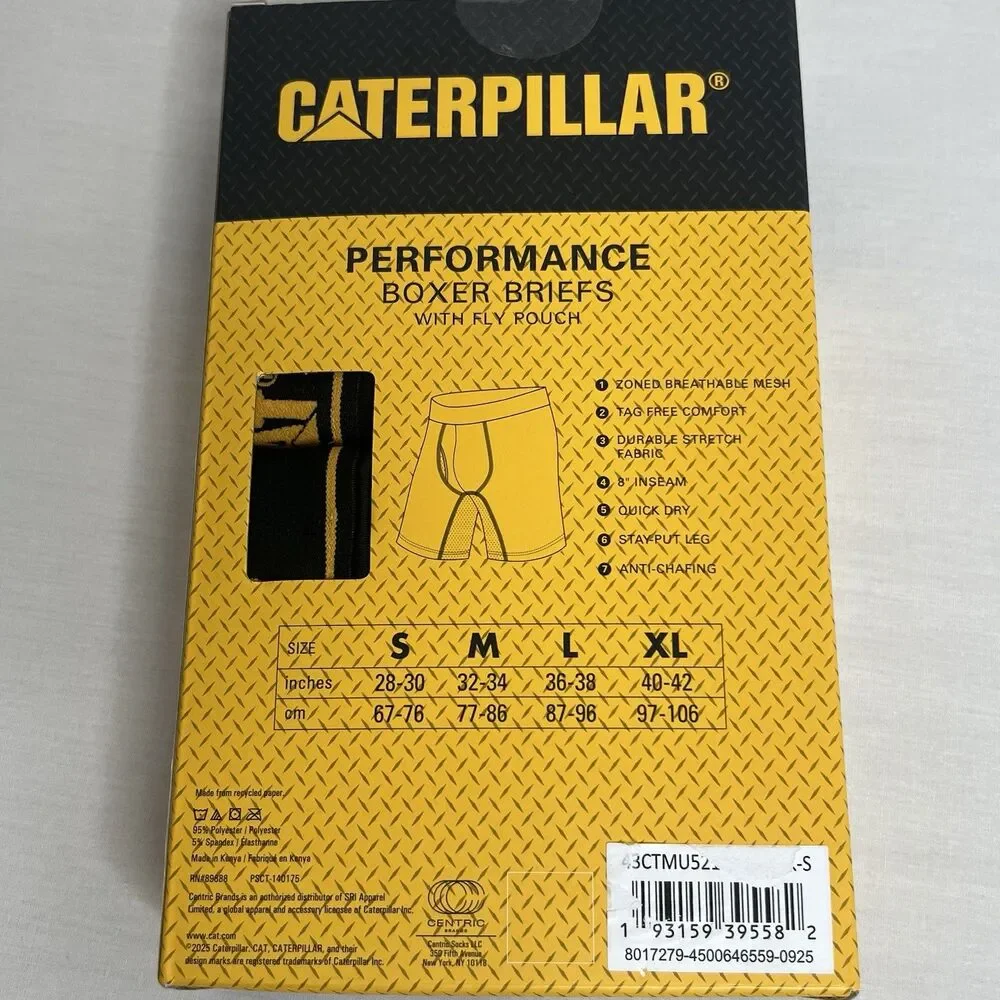 CAT Caterpillar 4 Pack Performance Boxer Brief With Fly Pouch Small Black
